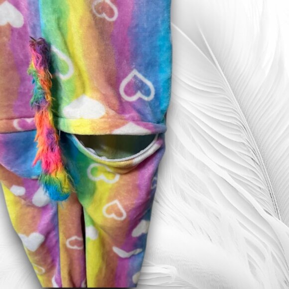 Kids Rainbow Unicorn Heart Print Onesie Pajamas - Picture 3 of 7